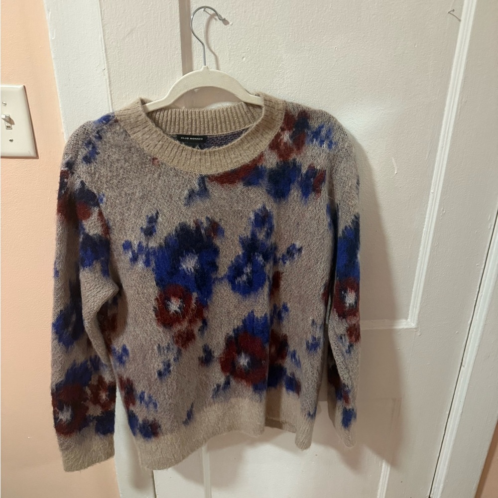 Club Monaco Floral Sweater - Beige, Blue, and Red
